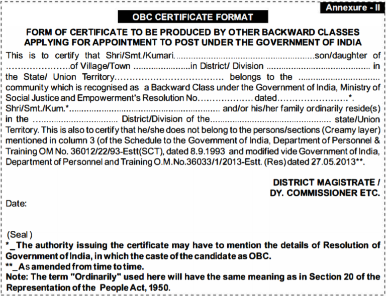 self declaration form for caste certificate